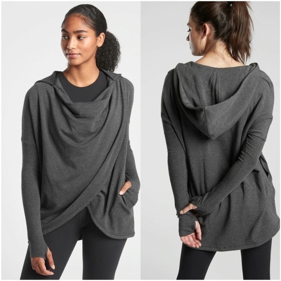 Athleta Purana Wrap Sweatshirt Women’s XS Oversized Charcoal Grey Heather Hoodie - Picture 1 of 14